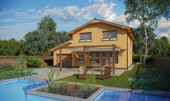 Einfamilienhaus mit Langgarage für zwei Autos mit Durchfahrt.